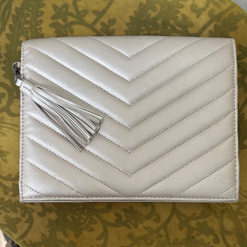 Neiman Marcus Rose Silver Quilted Women's Clutch